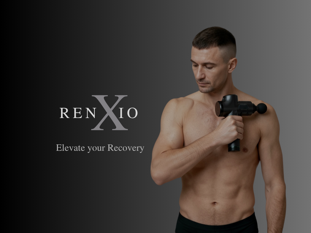 Man holding a RENXIO recovery device against a dark background